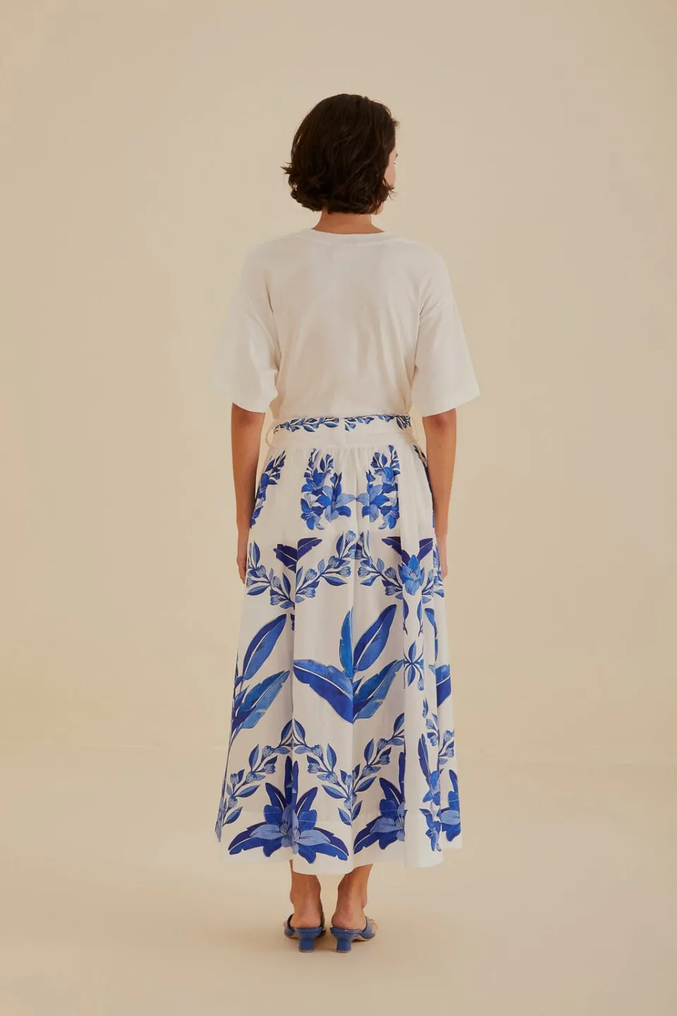 FARM Rio Jupes<Jupe midi en coton biologique Off-White Blue Yard