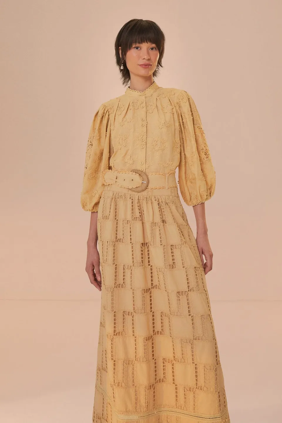 FARM Rio Jupes<Jupe midi en crochet sable
