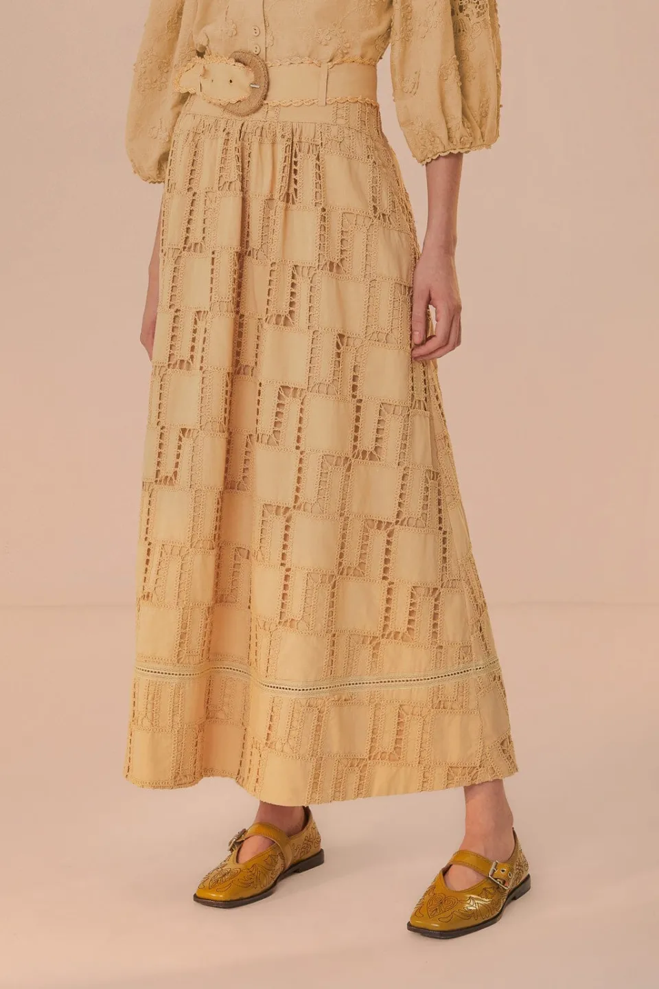 FARM Rio Jupes<Jupe midi en crochet sable
