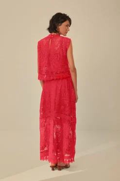 FARM Rio  Jupes<Jupe midi en guipure toucan rouge