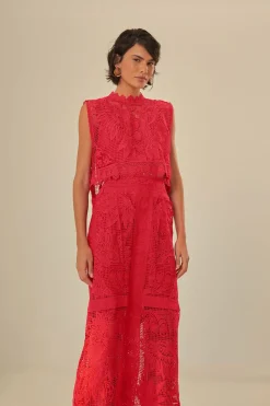 FARM Rio Jupes<Jupe midi en guipure toucan rouge