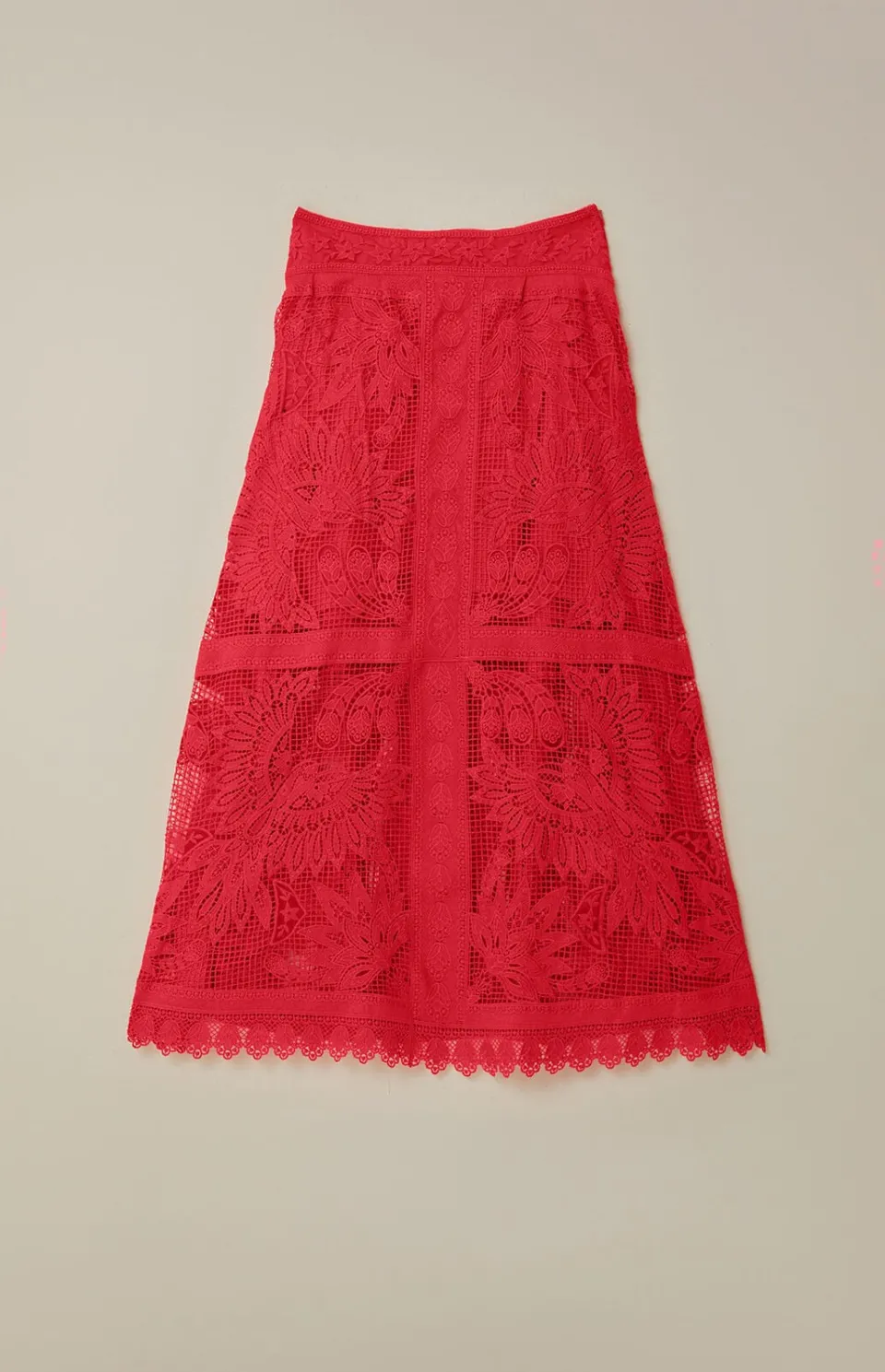 FARM Rio Jupes<Jupe midi en guipure toucan rouge