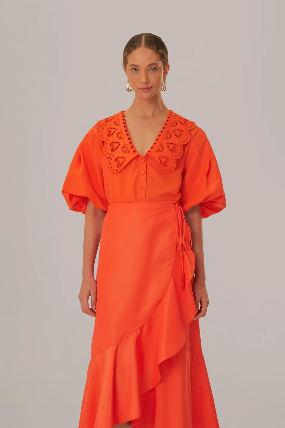 FARM Rio Jupes<Jupe midi orange vif
