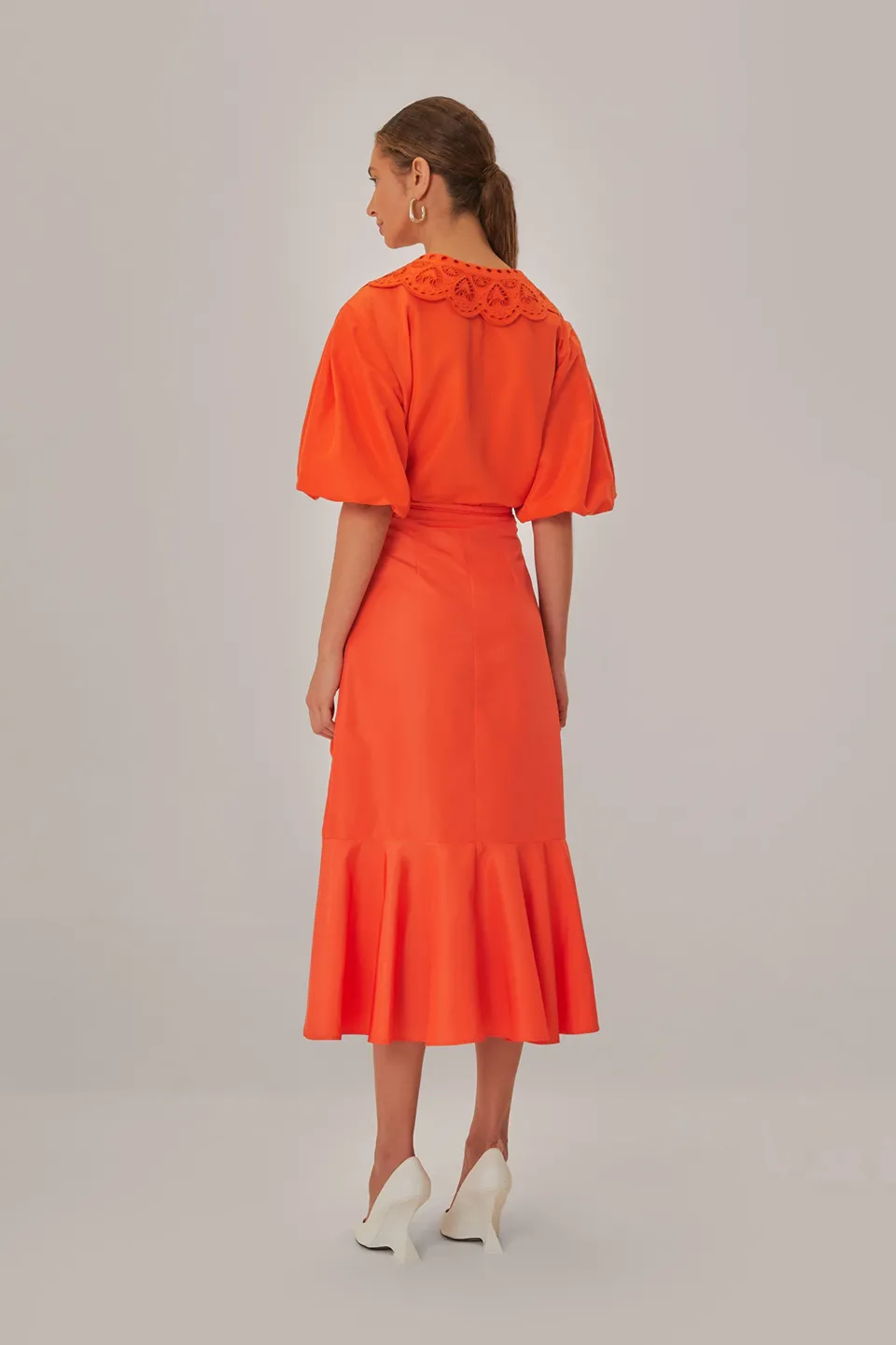 FARM Rio Jupes<Jupe midi orange vif