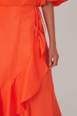 FARM Rio Jupes<Jupe midi orange vif