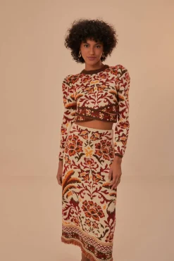 FARM Rio  Jupes<Jupe mi-longue en tricot à motif toucans crème