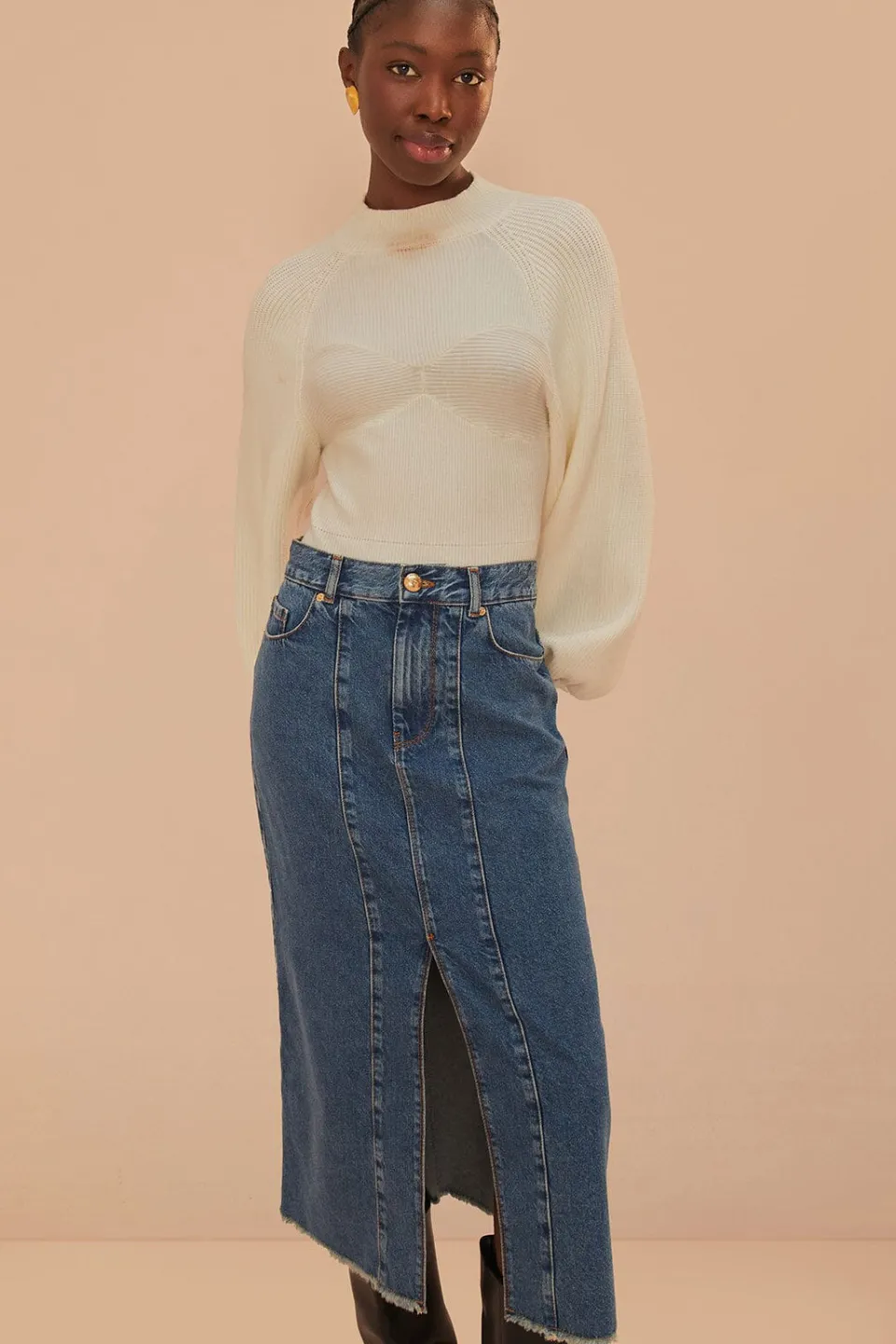 FARM Rio Jupes<Jupe mi-longue taille basse en jean