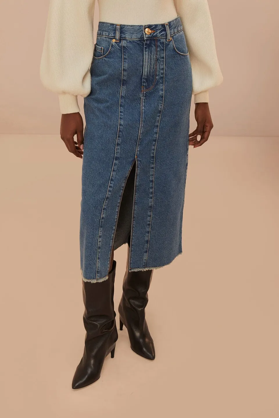 FARM Rio Jupes<Jupe mi-longue taille basse en jean