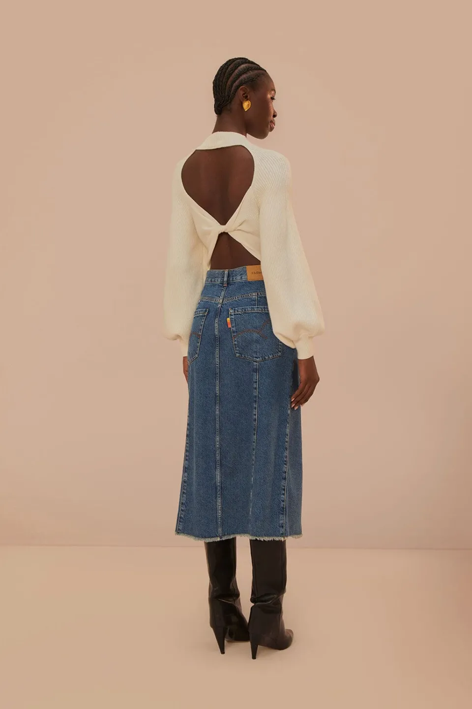 FARM Rio Jupes<Jupe mi-longue taille basse en jean