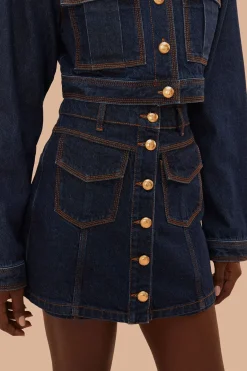 FARM Rio Jupes<Jupe taille haute en denim foncé