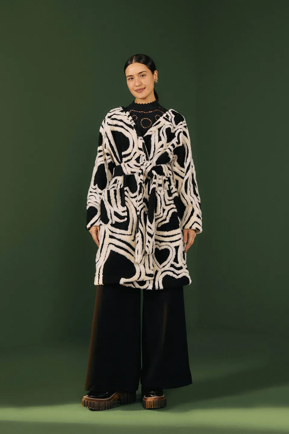 FARM Rio Manteaux<Manteau polaire Wild Hearts noir et blanc