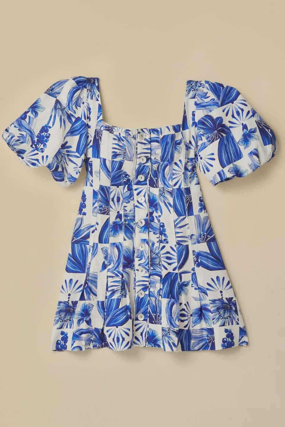 FARM Rio Robes Courtes<Mini-robe à carreaux blanc cassé Garden Tiles