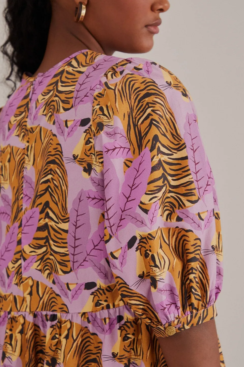 FARM Rio Robes Courtes<Mini-robe à manches bouffantes et feuilles de tigre lavande