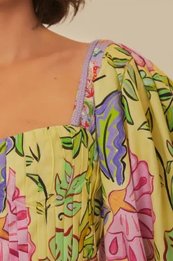 FARM Rio  Robes Courtes<Mini-robe à manches courtes avec imprimé floral et insectes jaunes
