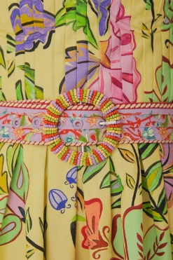 FARM Rio  Robes Courtes<Mini-robe à manches courtes avec imprimé floral et insectes jaunes