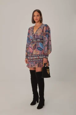 FARM Rio Robes Courtes<Mini-robe à manches longues Lavender Wild Night