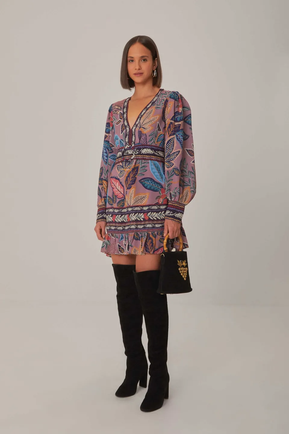 FARM Rio Robes Courtes<Mini-robe à manches longues Lavender Wild Night