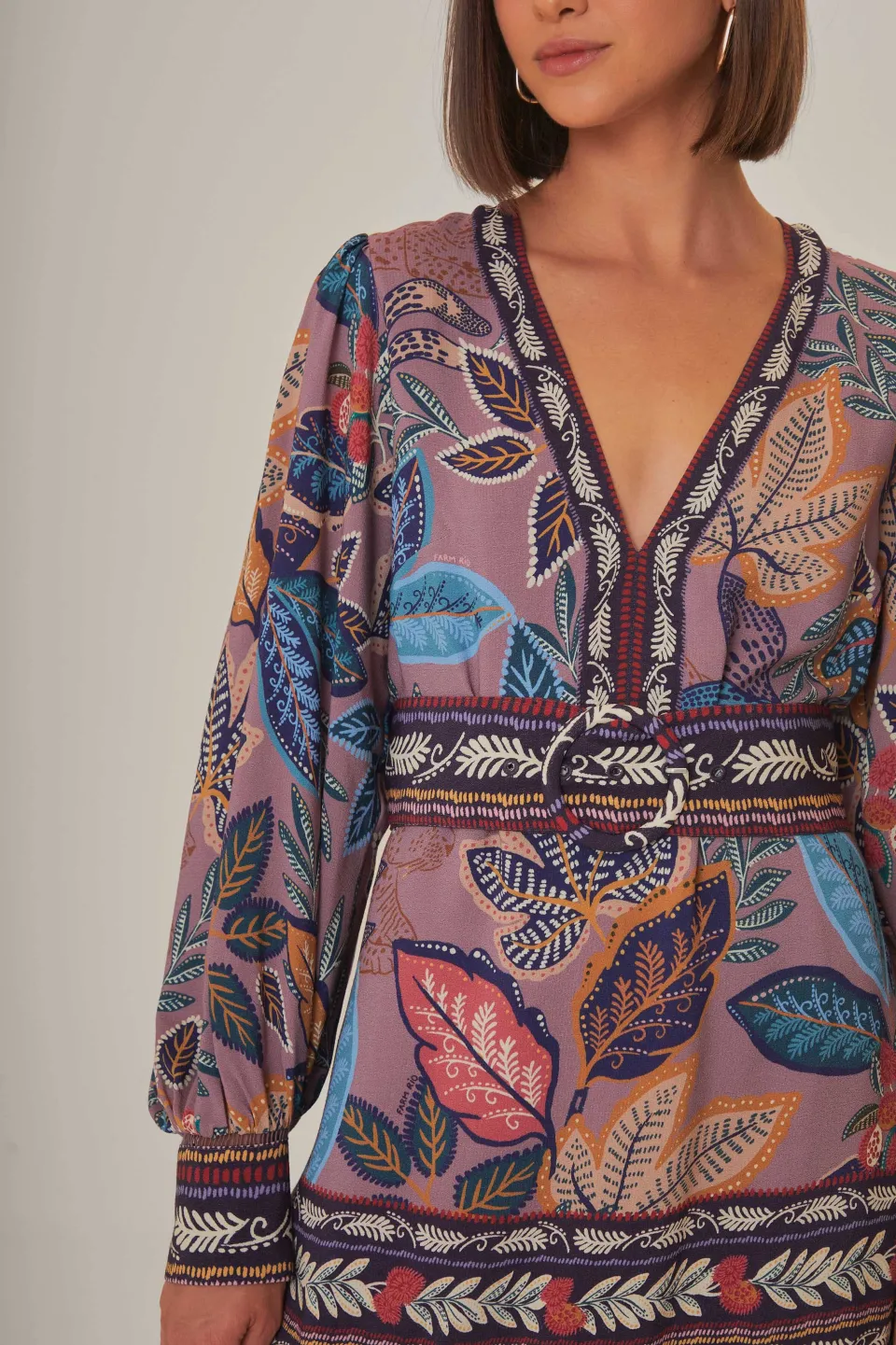 FARM Rio Robes Courtes<Mini-robe à manches longues Lavender Wild Night