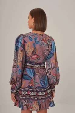 FARM Rio Robes Courtes<Mini-robe à manches longues Lavender Wild Night