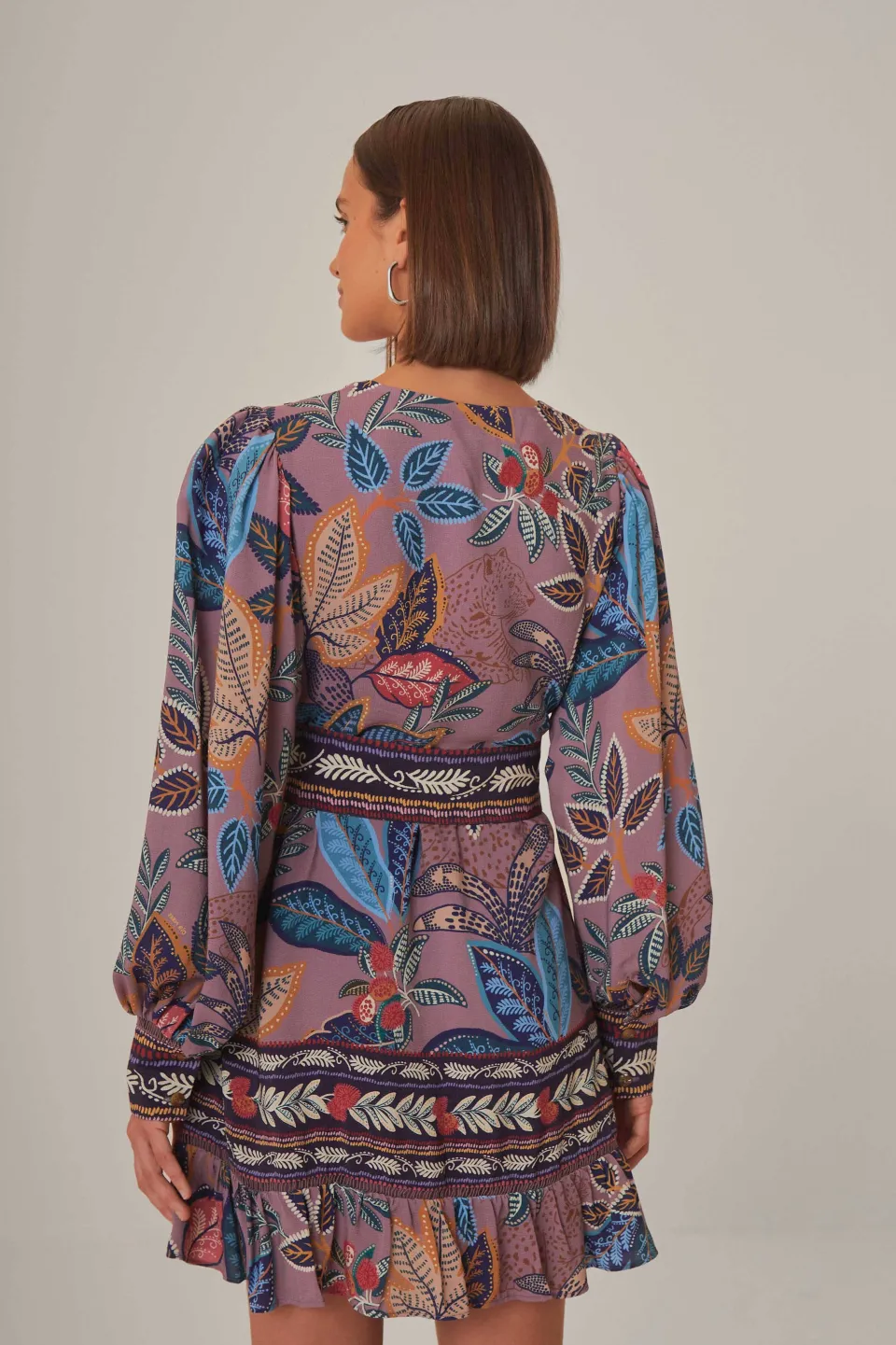 FARM Rio Robes Courtes<Mini-robe à manches longues Lavender Wild Night