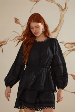 FARM Rio Robes Courtes<Mini-robe à manches longues en dentelle noire