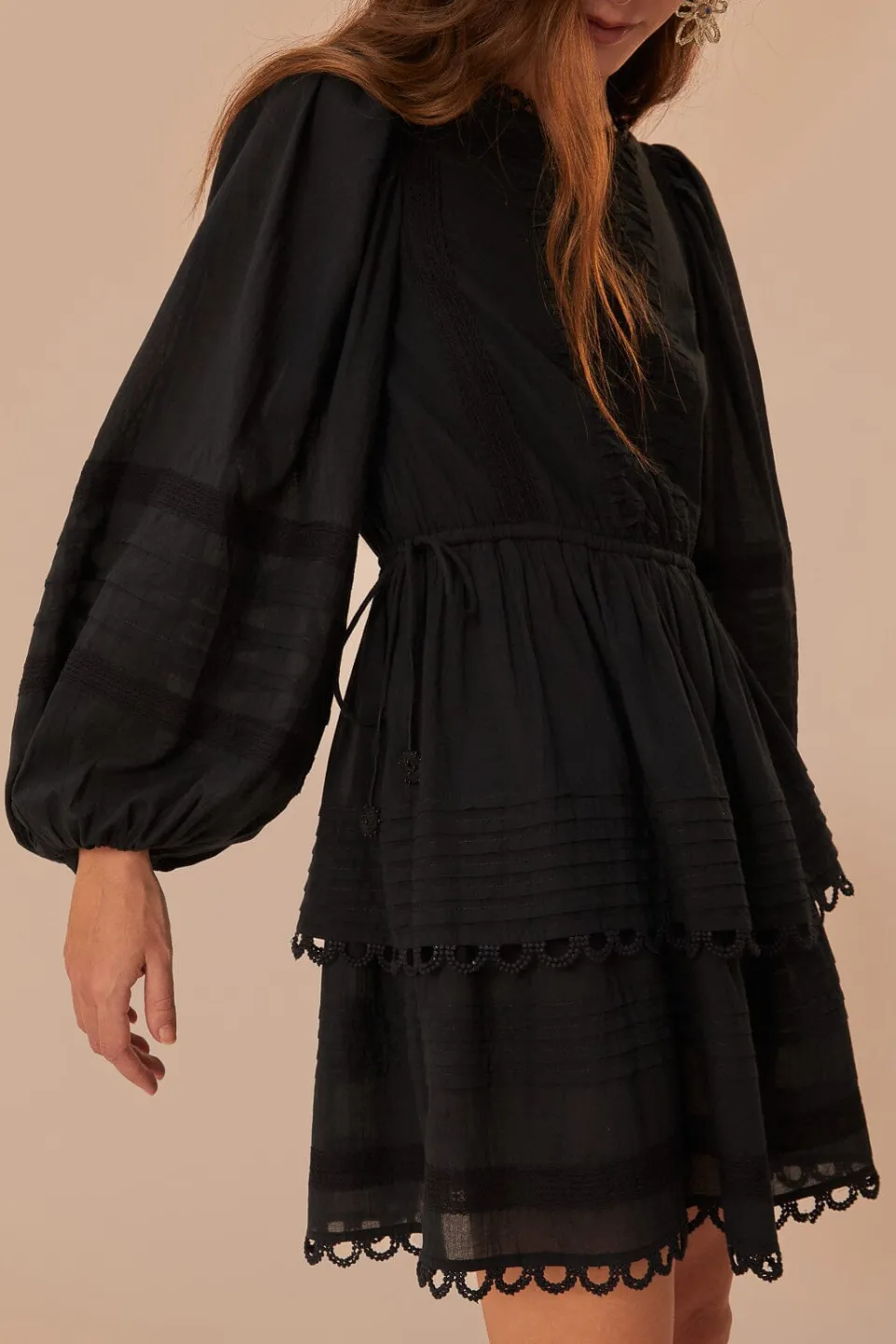 FARM Rio Robes Courtes<Mini-robe à manches longues en dentelle noire