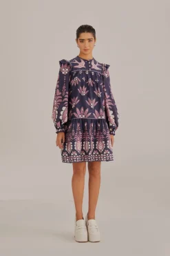 FARM Rio Robes Courtes<Mini-robe à manches longues Ainika Martina bleu foncé