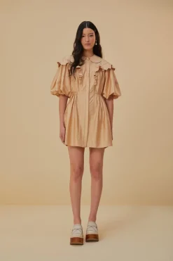 FARM Rio Robes Courtes<Mini-robe beige à manches courtes