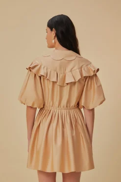 FARM Rio Robes Courtes<Mini-robe beige à manches courtes
