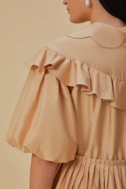 FARM Rio Robes Courtes<Mini-robe beige à manches courtes