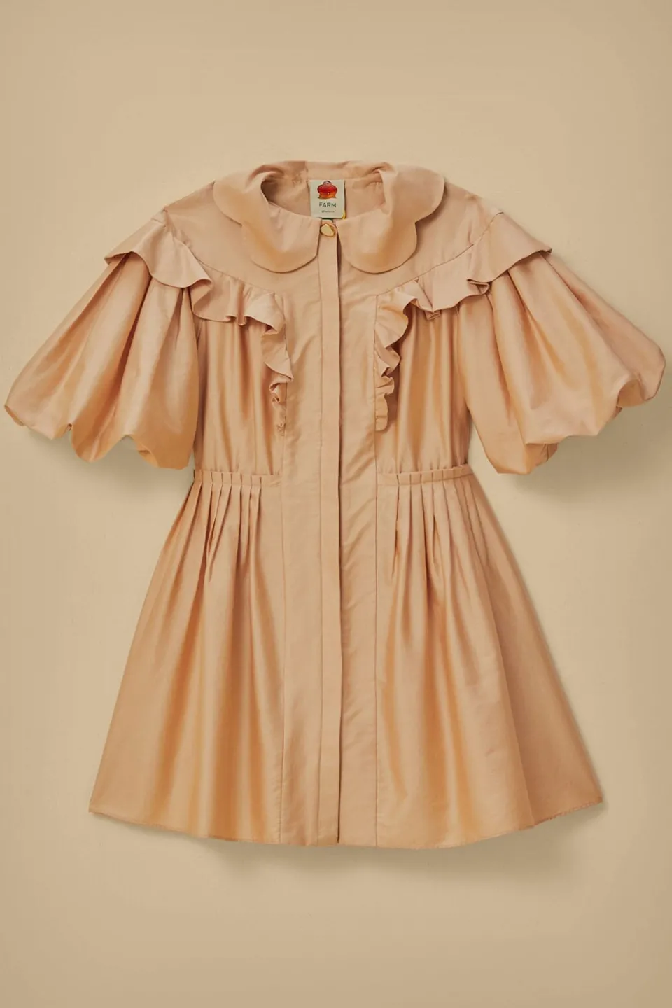 FARM Rio Robes Courtes<Mini-robe beige à manches courtes