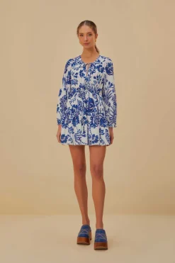 FARM Rio Robes Courtes<Mini-robe blanc cassé à manches longues et oiseaux fleuris