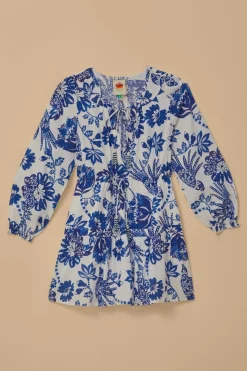 FARM Rio Robes Courtes<Mini-robe blanc cassé à manches longues et oiseaux fleuris