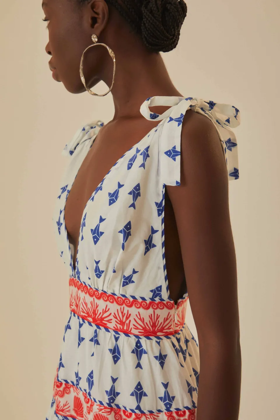 FARM Rio Robes Courtes<Mini-robe blanc cassé à motifs de poissons