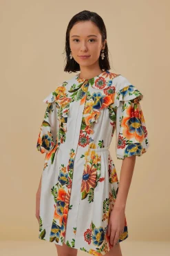 FARM Rio Robes Courtes<Mini-robe blanc cassé en coton biologique Delicate Garden