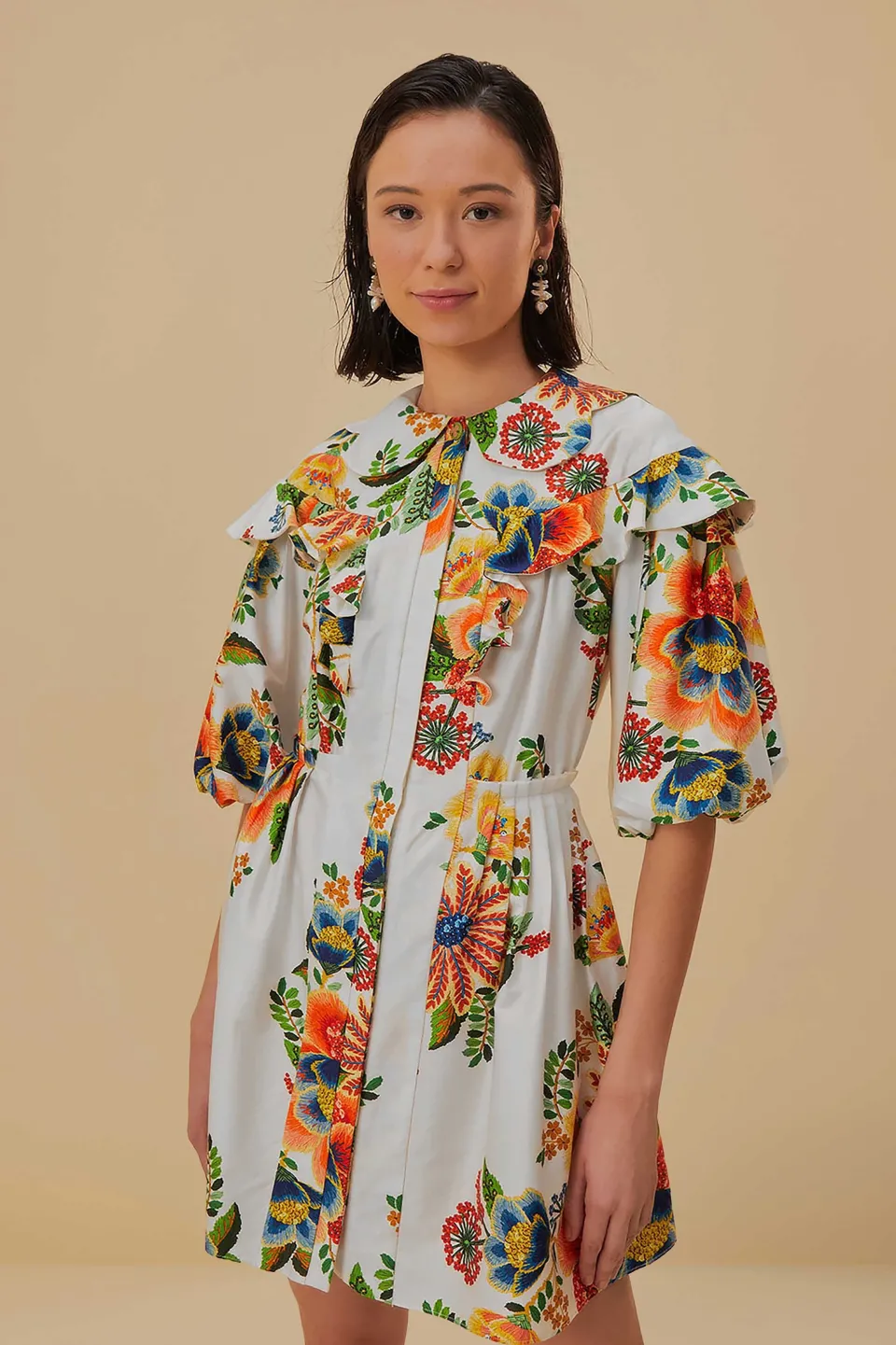 FARM Rio Robes Courtes<Mini-robe blanc cassé en coton biologique Delicate Garden