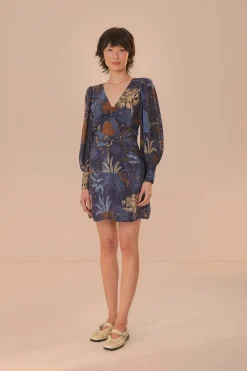 FARM Rio Robes Courtes<Mini-robe bleu marine Night Jungle