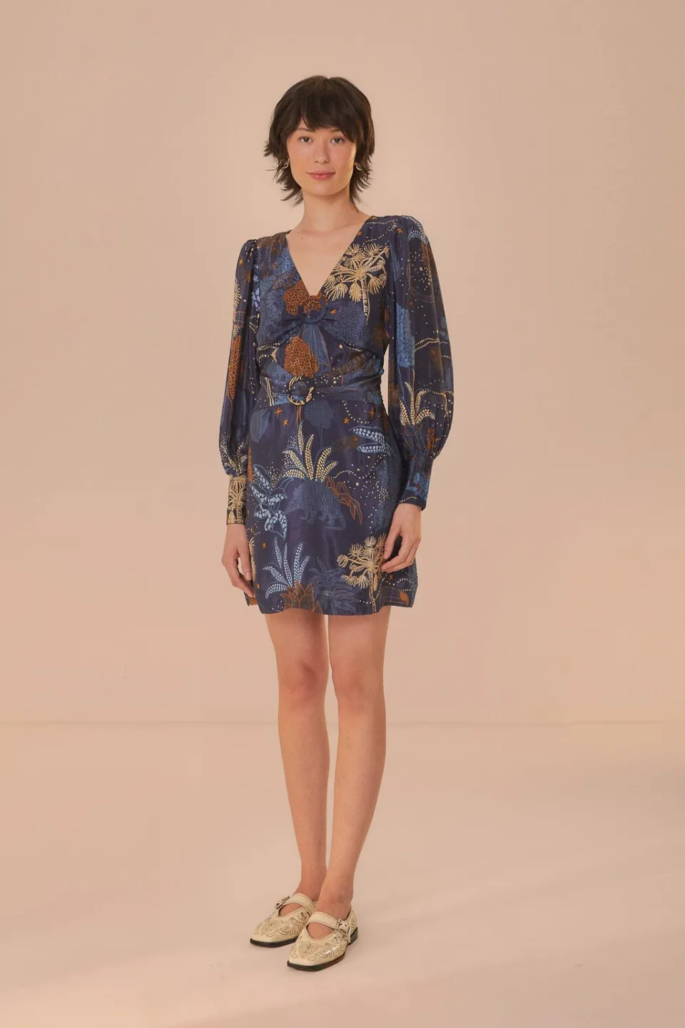 FARM Rio Robes Courtes<Mini-robe bleu marine Night Jungle