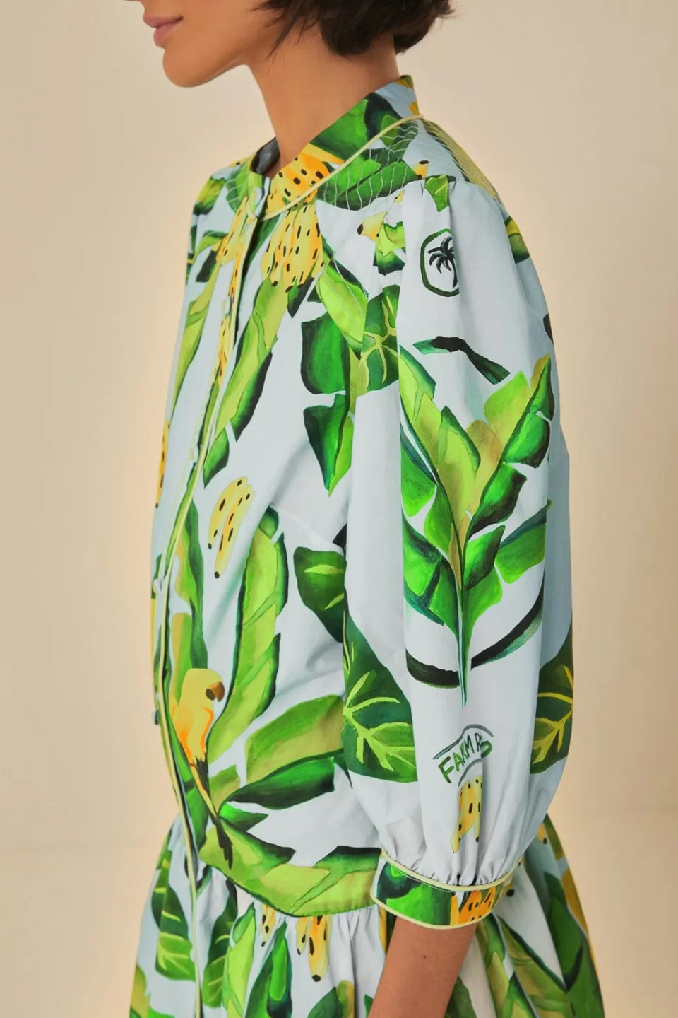 FARM Rio Robes Courtes<Mini-robe bleue en coton biologique avec foulard à feuillage d'été