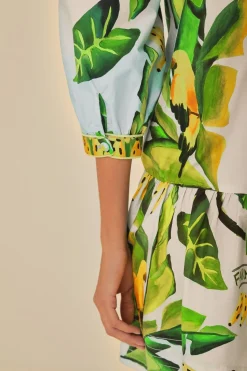 FARM Rio Robes Courtes<Mini-robe bleue en coton biologique avec foulard à feuillage d'été