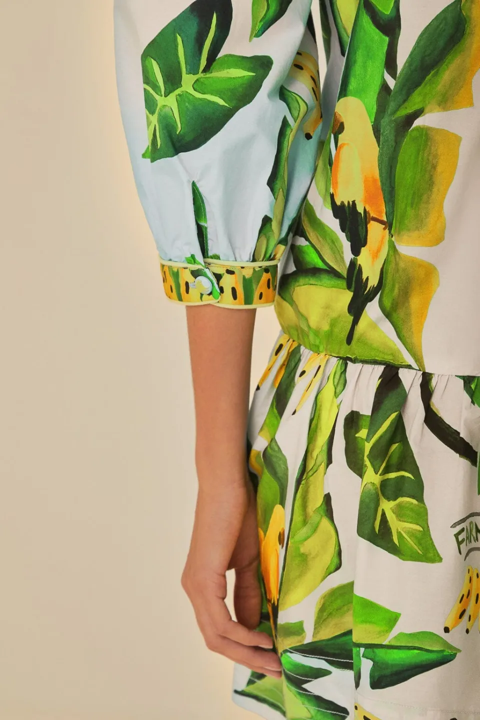 FARM Rio Robes Courtes<Mini-robe bleue en coton biologique avec foulard à feuillage d'été