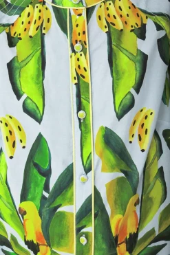 FARM Rio Robes Courtes<Mini-robe bleue en coton biologique avec foulard à feuillage d'été