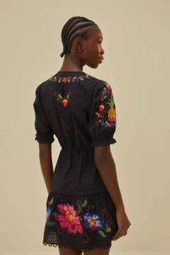 FARM Rio Robes Courtes<Mini-robe brodée noire