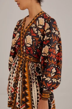 FARM Rio Robes Courtes<Mini-robe de jardin à tapisserie multicolore à col en V