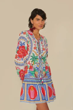 FARM Rio Robes Courtes<Mini-robe de plage à fleurs blanc cassé