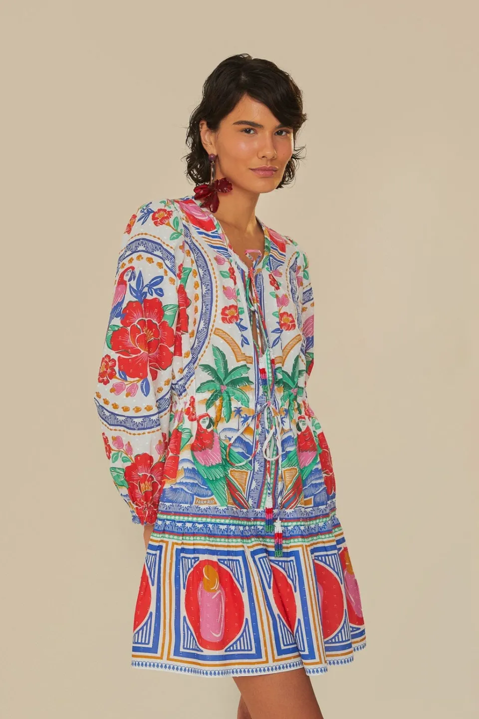 FARM Rio Robes Courtes<Mini-robe de plage à fleurs blanc cassé