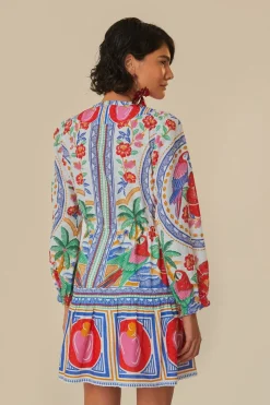 FARM Rio Robes Courtes<Mini-robe de plage à fleurs blanc cassé
