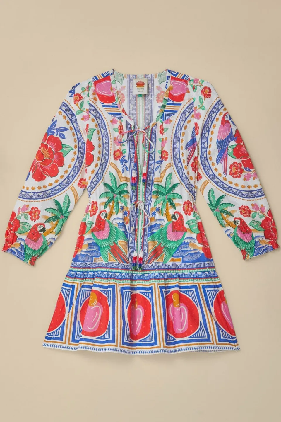 FARM Rio Robes Courtes<Mini-robe de plage à fleurs blanc cassé