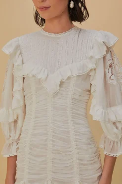 FARM Rio Robes Courtes<Mini-robe en coton biologique et dentelle blanche