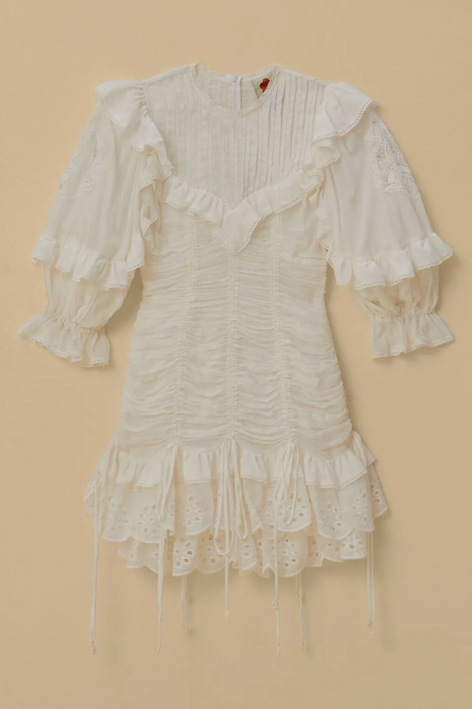 FARM Rio Robes Courtes<Mini-robe en coton biologique et dentelle blanche